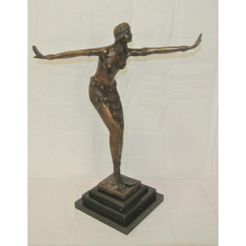 119 - Art Deco figure of a bronzed dancing lady, with stamp 'J B Deposse', on stepped base