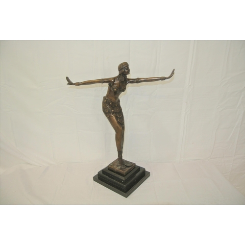 119 - Art Deco figure of a bronzed dancing lady, with stamp 'J B Deposse', on stepped base