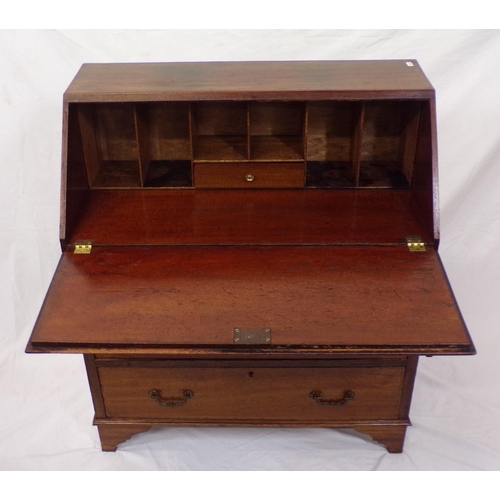 160 - Georgian inlaid and crossbanded mahogany bureau with drop-down front, pull-out supports, fitted inte... 