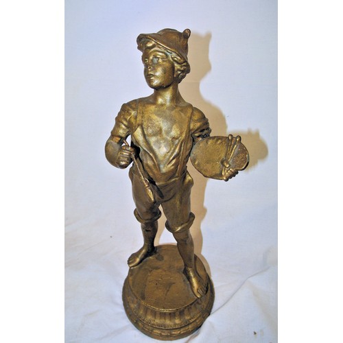 169 - Spelter figure of a young artist on circular spreading base