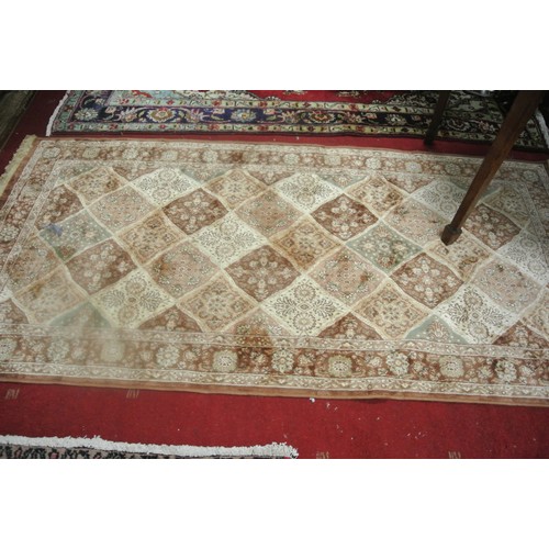 177 - Gold Kashmir rug with all over diamond design 205x97cm