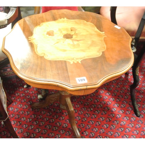 181 - Edwardian style inlaid occasional table with wavy border and tripod