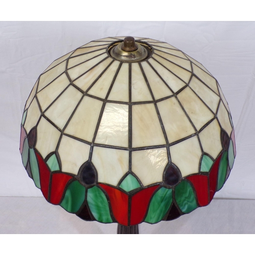 183 - Art Deco bronzed electric lamp with ornate multi-coloured shade