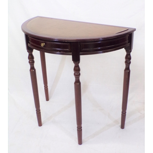 196 - Edwardian design demi lune hall table on turned legs