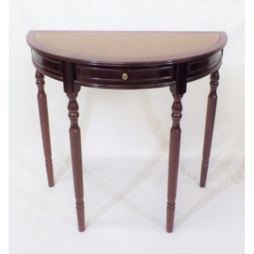 196 - Edwardian design demi lune hall table on turned legs