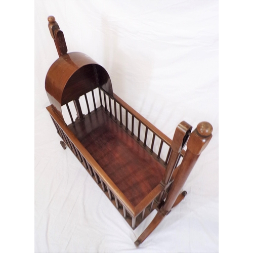 206 - Victorian style mahogany child's swing cradle with domed top, railed sides, on bracket feet