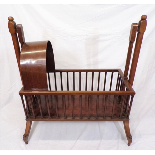 206 - Victorian style mahogany child's swing cradle with domed top, railed sides, on bracket feet