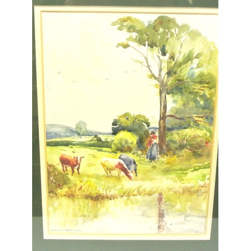 279 - Edward Williams 'Study of Cattle by a River' watercolour 36 x 26cm signed