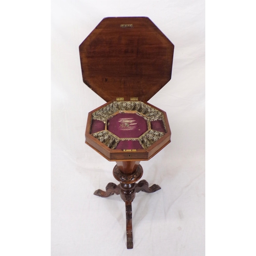 101 - Edwardian inlaid mahogany work and games table with inlaid hexagonal top,  fitted interior, on hexag... 