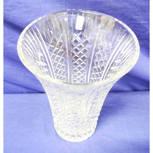 103 - Large cut glass flared flower vase with hobnail decoration