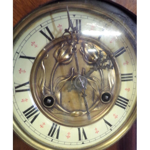 107 - Victorian mahogany cased Vienna wall clock with brass framed enamel dial and pendulum, with shaped f... 