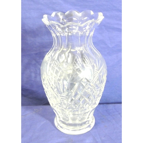 122 - Waterford Crystal cut glass baluster shaped flower vase with wavy rim and hobnail decoration