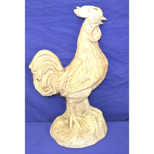 128 - Cast iron garden ornament of a cockerel on shaped base