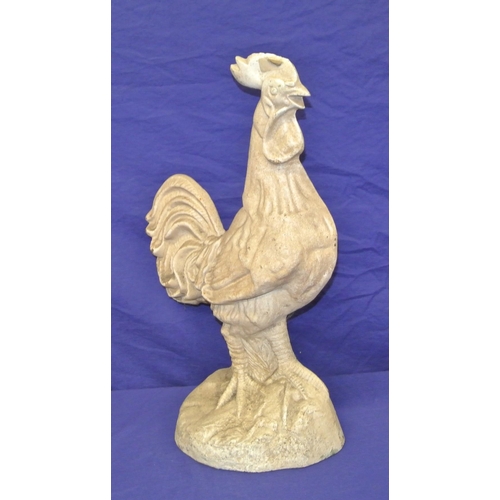 128 - Cast iron garden ornament of a cockerel on shaped base