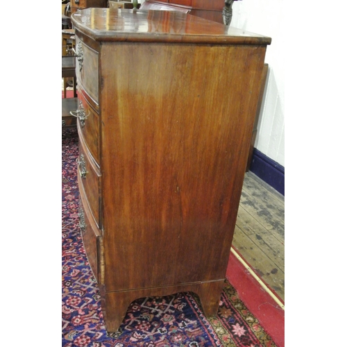 130 - Edwardian inlaid and crossbanded mahogany and rosewood bow front chest of two short and three long d... 