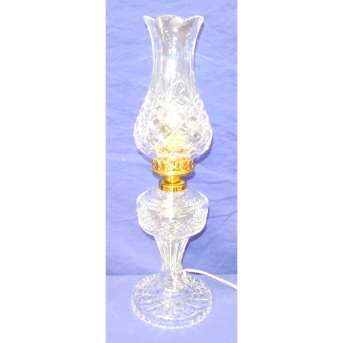 138 - Waterford cut glass electric table lamp with baluster shaped shade and  base, with diamond and hobna... 