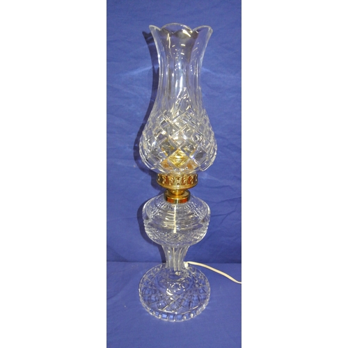 138 - Waterford cut glass electric table lamp with baluster shaped shade and  base, with diamond and hobna... 