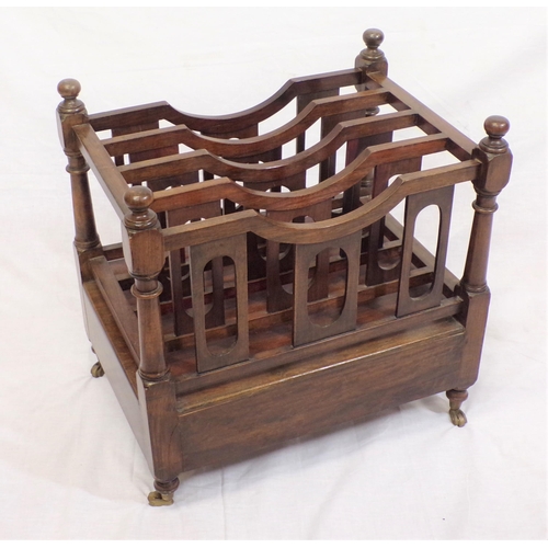 149 - Victorian design mahogany sectioned canterbury with shaped rails and finials, frieze drawer with bun... 