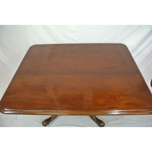 155 - Victorian mahogany library or breakfast table with rounded borders, tip-up top, on turned tapering c... 