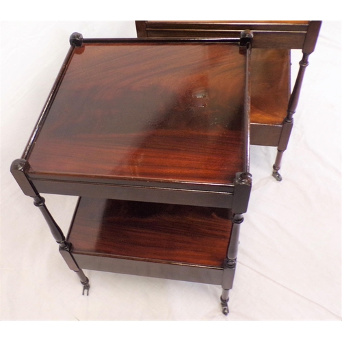 156 - Pair of Victorian style two tier side tables with turned columns, frieze drawers with dropped handle... 