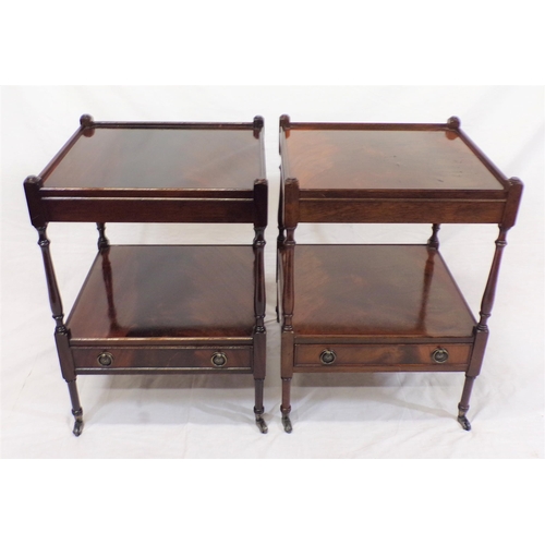 156 - Pair of Victorian style two tier side tables with turned columns, frieze drawers with dropped handle... 