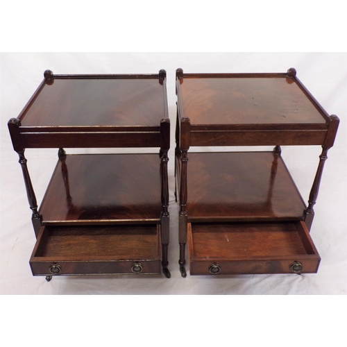 156 - Pair of Victorian style two tier side tables with turned columns, frieze drawers with dropped handle... 