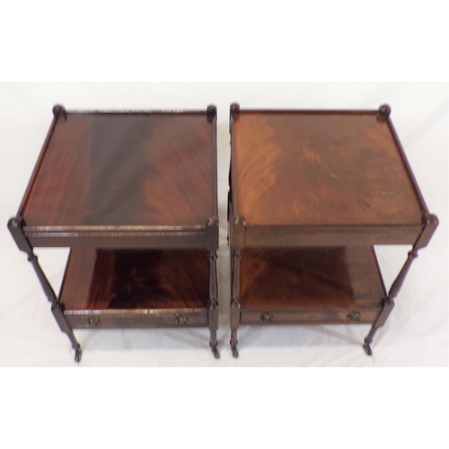 156 - Pair of Victorian style two tier side tables with turned columns, frieze drawers with dropped handle... 