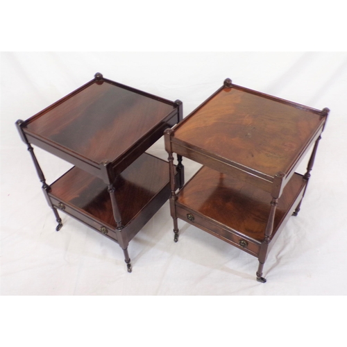 156 - Pair of Victorian style two tier side tables with turned columns, frieze drawers with dropped handle... 