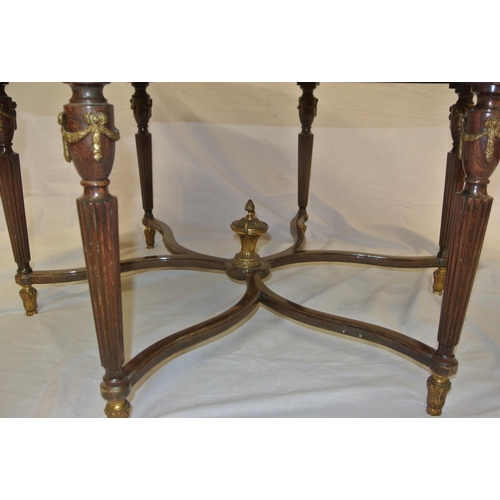 165 - French round marble topped table with ornate ormolu mounts and enamed figured panels, reeded legs an... 