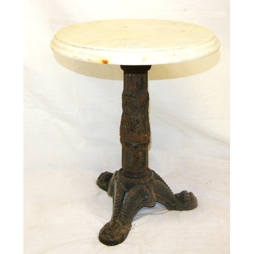 173 - Small marble top cast iron garden table