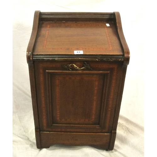 174 - Edwardian inlaid and crossbanded mahogany and satinwood fuel cabinet with shaped borders, drop-down ... 