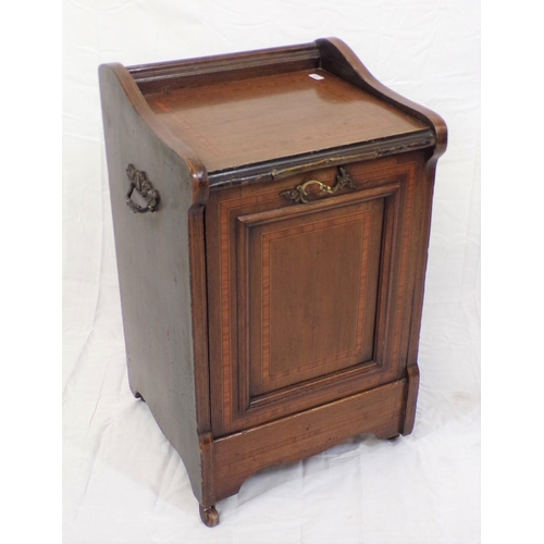 174 - Edwardian inlaid and crossbanded mahogany and satinwood fuel cabinet with shaped borders, drop-down ... 