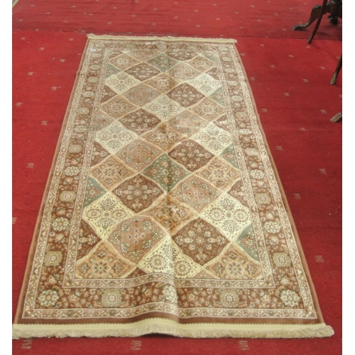 177 - Gold Kashmir rug with all over diamond design 205x97cm