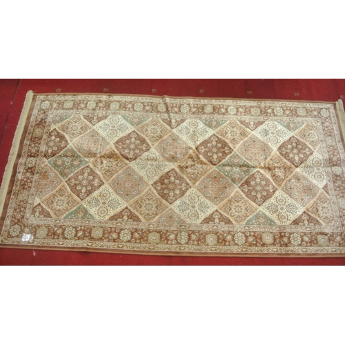 177 - Gold Kashmir rug with all over diamond design 205x97cm