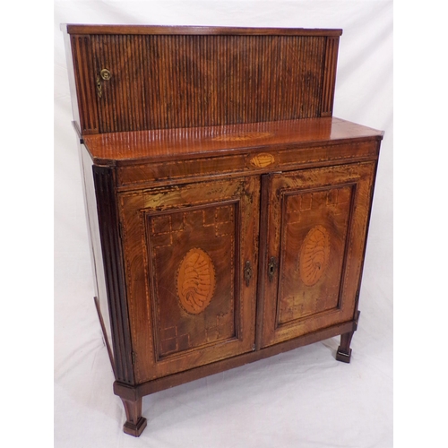 190 - Georgian style inlaid and crossbanded mahogany and satinwood cabinet, the top with tambour front and... 