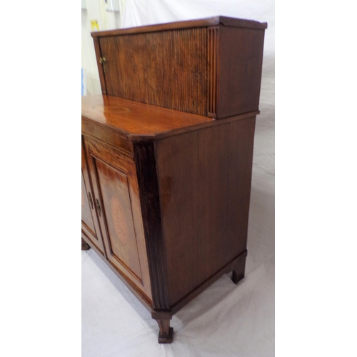 190 - Georgian style inlaid and crossbanded mahogany and satinwood cabinet, the top with tambour front and... 