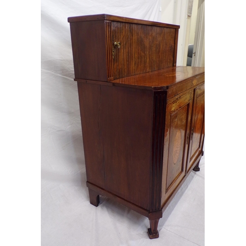 190 - Georgian style inlaid and crossbanded mahogany and satinwood cabinet, the top with tambour front and... 