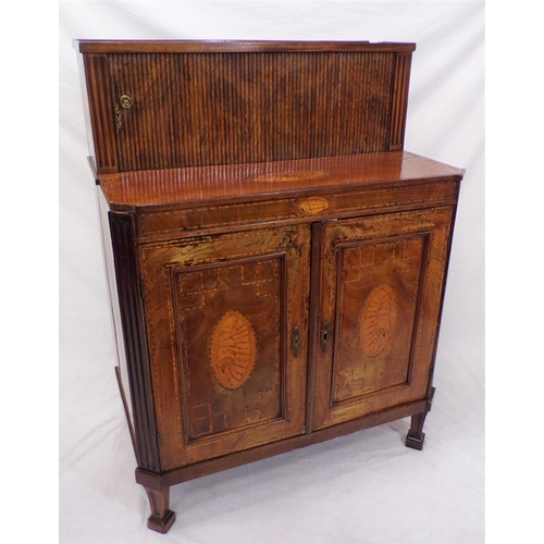 190 - Georgian style inlaid and crossbanded mahogany and satinwood cabinet, the top with tambour front and... 