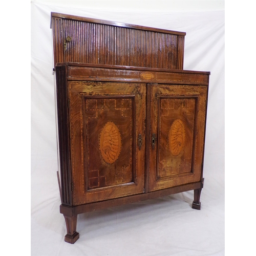 190 - Georgian style inlaid and crossbanded mahogany and satinwood cabinet, the top with tambour front and... 