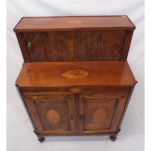 190 - Georgian style inlaid and crossbanded mahogany and satinwood cabinet, the top with tambour front and... 