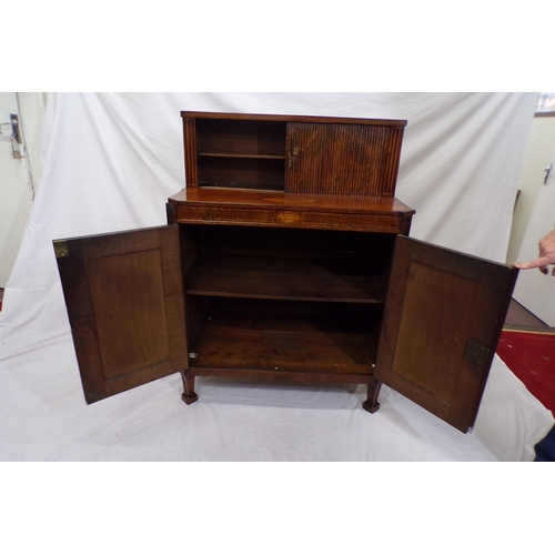 190 - Georgian style inlaid and crossbanded mahogany and satinwood cabinet, the top with tambour front and... 