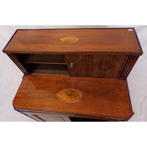 190 - Georgian style inlaid and crossbanded mahogany and satinwood cabinet, the top with tambour front and... 