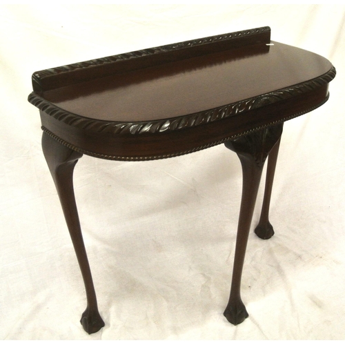 191 - Edwardian design mahogany hall or side table with carved border, on cabriole legs with ball and claw... 