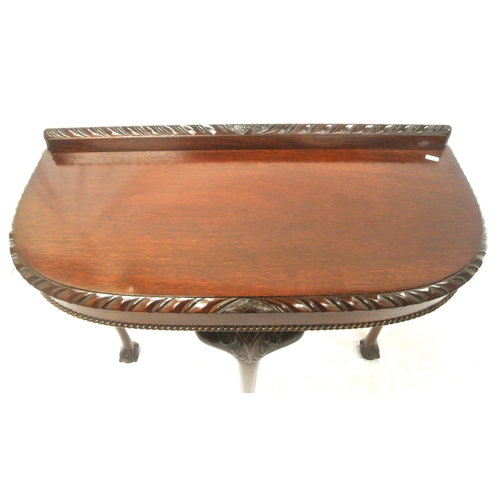 191 - Edwardian design mahogany hall or side table with carved border, on cabriole legs with ball and claw... 