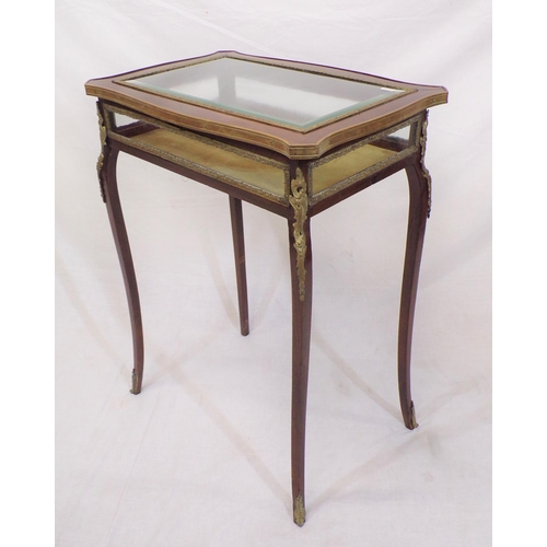 201 - Edwardian mahogany bijouterie table with bevelled glass insets, ormolu mounts and borders, on cabrio... 