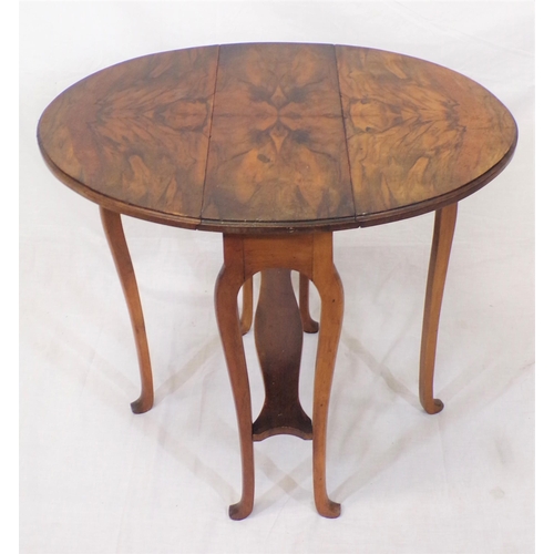 220 - Edwardian walnut Sutherland table with D-shaped drop leaves, pull-out gateleg support, shaped legs a... 