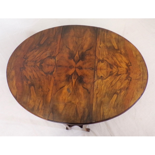 220 - Edwardian walnut Sutherland table with D-shaped drop leaves, pull-out gateleg support, shaped legs a... 