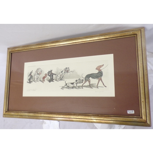 257 - Boris O'Klein 1893-1985 hand signed coloured  humorous Etching of  'Dirty Dogs of Paris'  - Sens Int... 