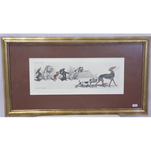 257 - Boris O'Klein 1893-1985 hand signed coloured  humorous Etching of  'Dirty Dogs of Paris'  - Sens Int... 