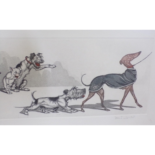 257 - Boris O'Klein 1893-1985 hand signed coloured  humorous Etching of  'Dirty Dogs of Paris'  - Sens Int... 